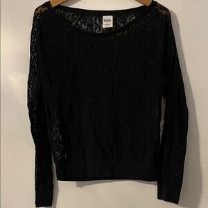 PINK Victoria's Secret Black Lace Long Sleeve Pullover